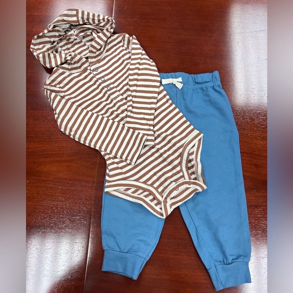 Carters Striped Brown and Blue baby Bottoms Set Sz 18 months